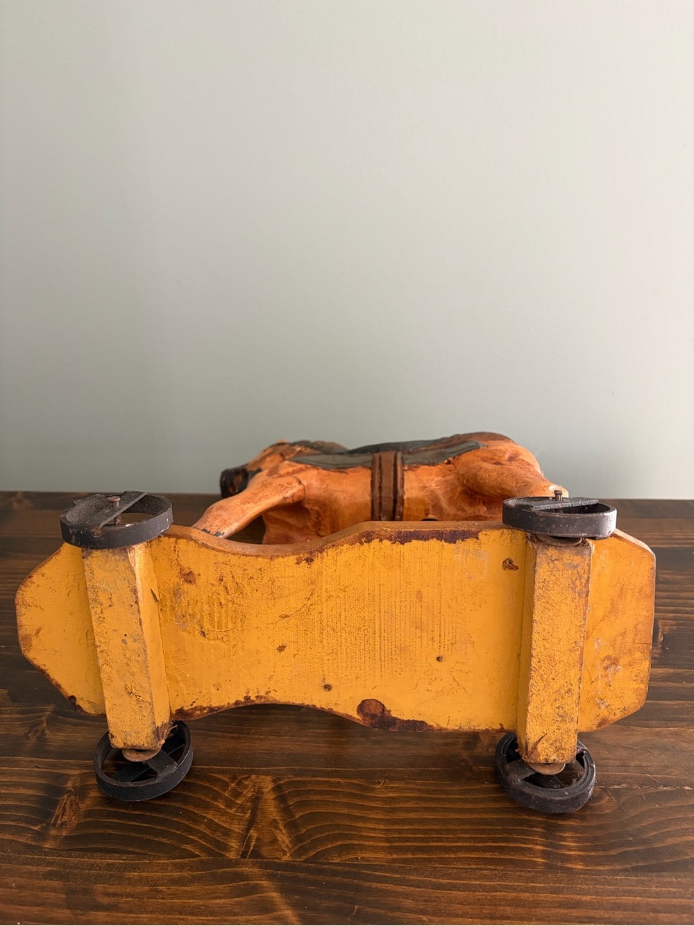 Vintage Hand Carved & Hand-Painted Wooden Carousel Horse on Wheels Wooden Toy - Picture 11 of 14